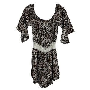 J For Justify Romper Women Sz Brown Animal Print Boho Lace Off Shoulder Bell